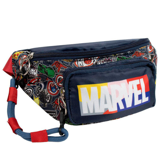 Τσαντάκι Μέσης Avengers Navy Blue 25x11cm, μπροστινή όψη, μοτίβο Avengers, MARVEL logo, κόκκινος ιμάντας