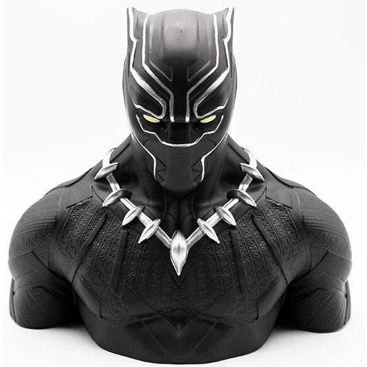 Κουμπαράς Black Panther Marvel bust, μπροστά, κίτρινα μάτια, ασημί νύχια περιδέραιο, ανάγλυφη στολή