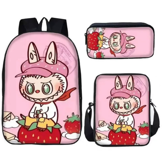Labubu set τσάντα σχολική pink ( 3 τμχ )