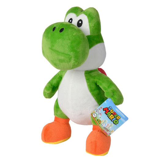Yoshi λούτρινο παιχνίδι, πράσινο σώμα, λευκή κοιλιά, πορτοκαλί παπούτσια, Super Mario Simba tag