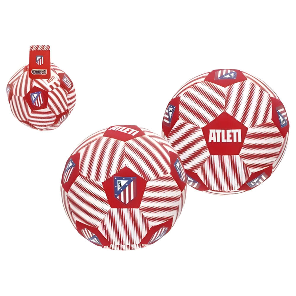 Atlético de Madrid "Atleti", μπάλα ποδοσφαίρου κόκκινη-λευκή με ρίγες και έμβλημα σε δίχτυ