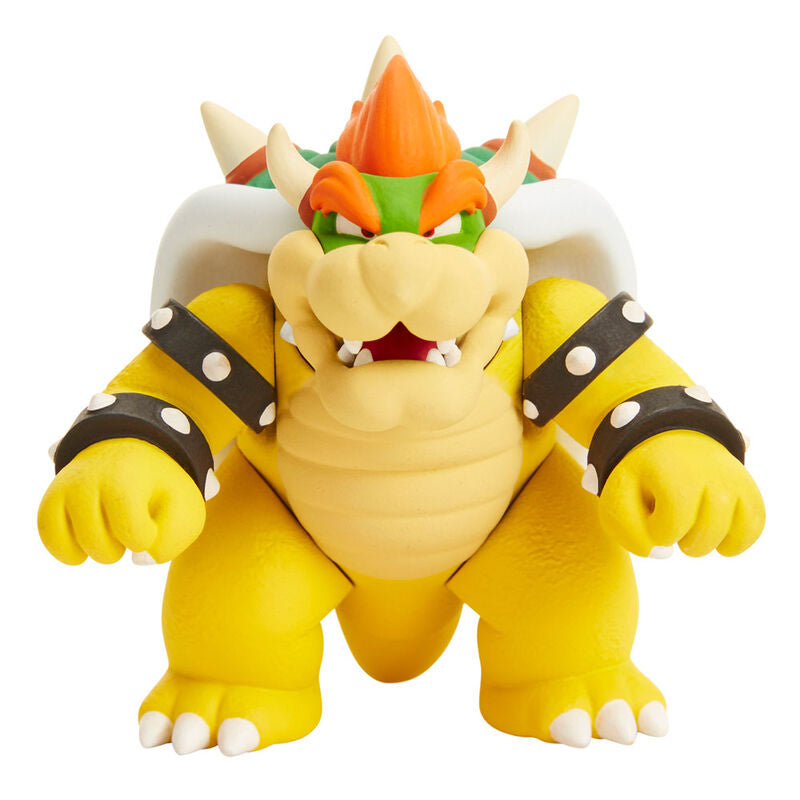 Super Mario φιγούρα Bowser μπροστινή όψη, κίτρινο σώμα, πορτοκαλί κέρατα, μαύρες ζώνες 