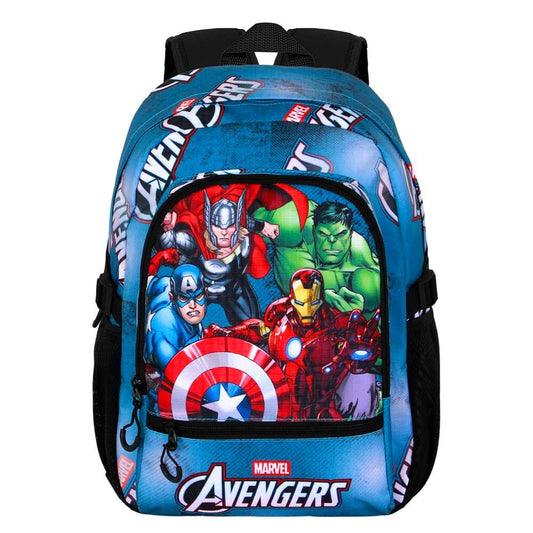 Μπλε σακίδιο πλάτης Avengers 41cm μπροστινή όψη με ήρωες