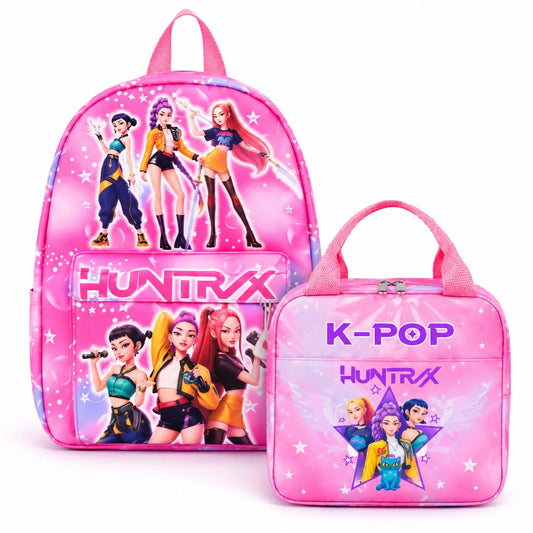 Huntryx K-POP σετ 2 τεμαχίων νηπιαγωγείου ροζ — σακίδιο και ισοθερμικό τσαντάκι φαγητού 
