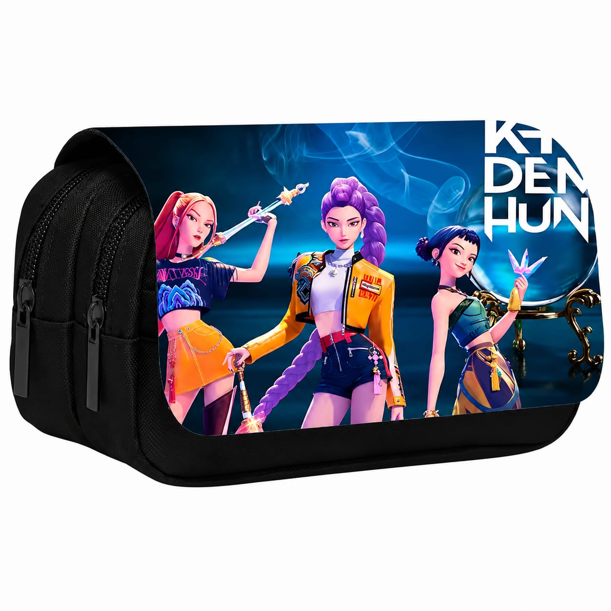 Huntryx κασετίνα K-POP μαύρη action print με χαρακτήρες — 22x11x4,5cm