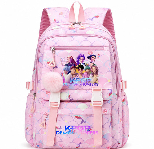 K-POP Demon Hunters σακίδιο ροζ 44cm με αστέρια και pom-pom μπρελόκ