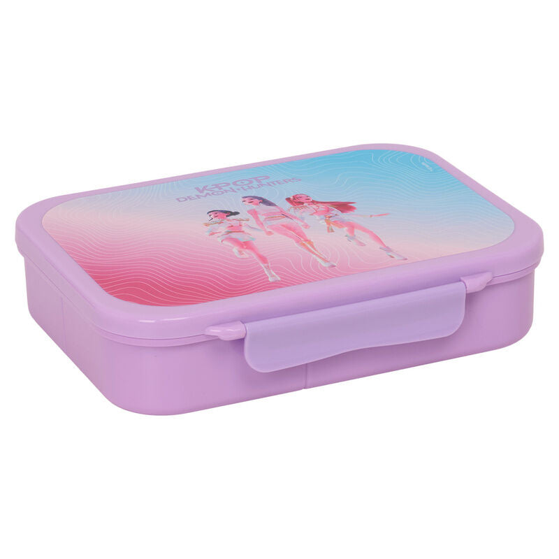 KPop Demon Hunters lunchbox πλαϊνή όψη λιλά κλιπ κλεισίματος