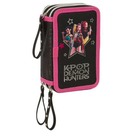 K-Pop Demon Hunters κασετίνα μαύρο ροζ glitter, μπροστινή όψη
