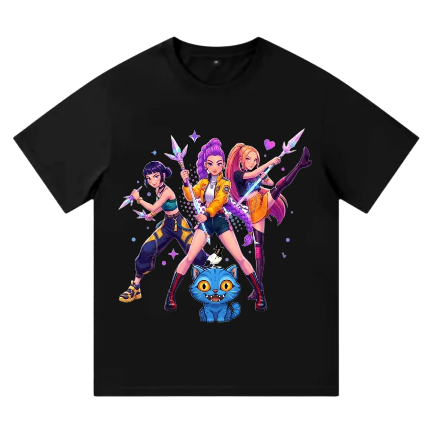 Μαύρο παιδικό t-shirt Kpop Demon Hunters με rock band σχέδιο