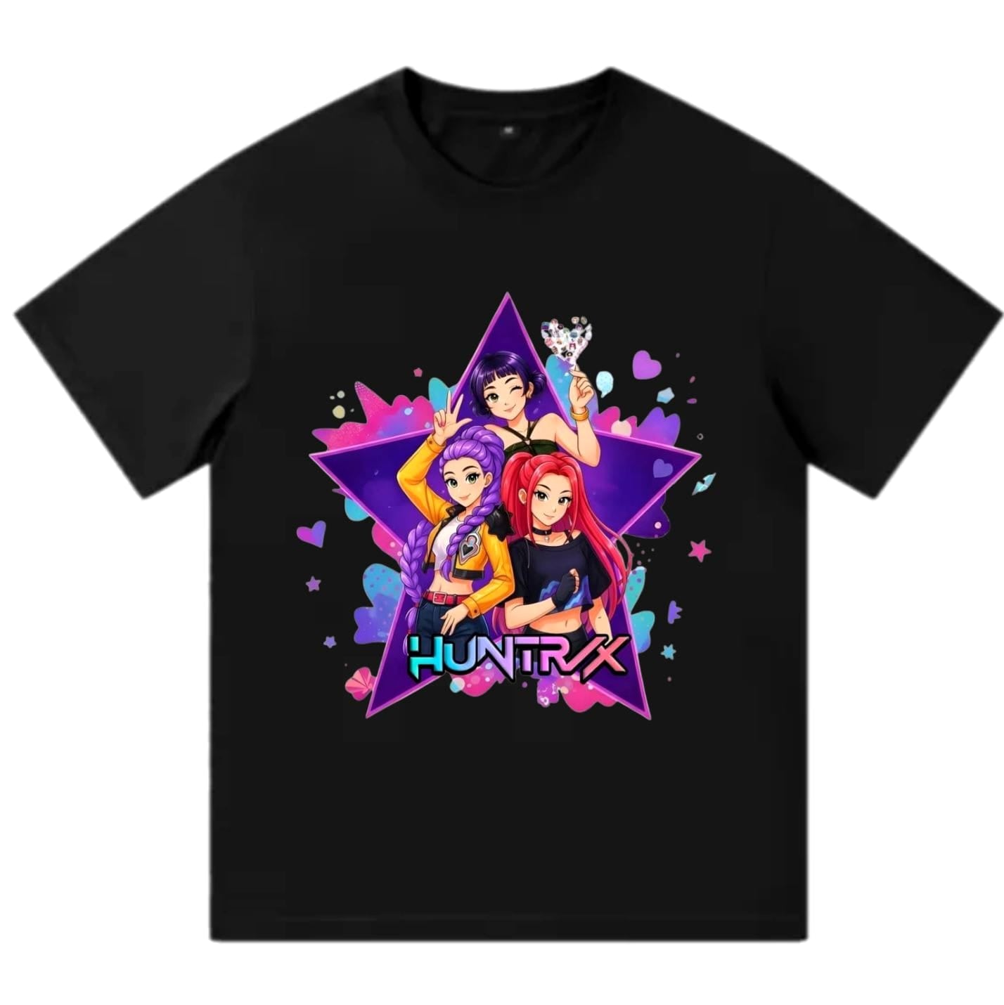 Μαύρο παιδικό t-shirt Kpop Demon Hunters με Huntryx logo