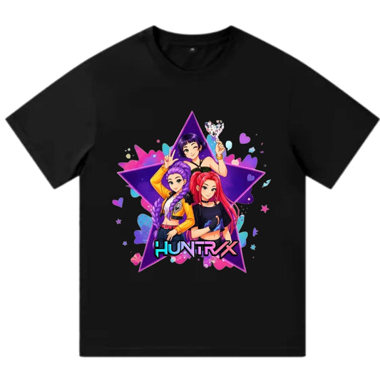 Μαύρο παιδικό t-shirt Kpop Demon Hunters με Huntryx logo