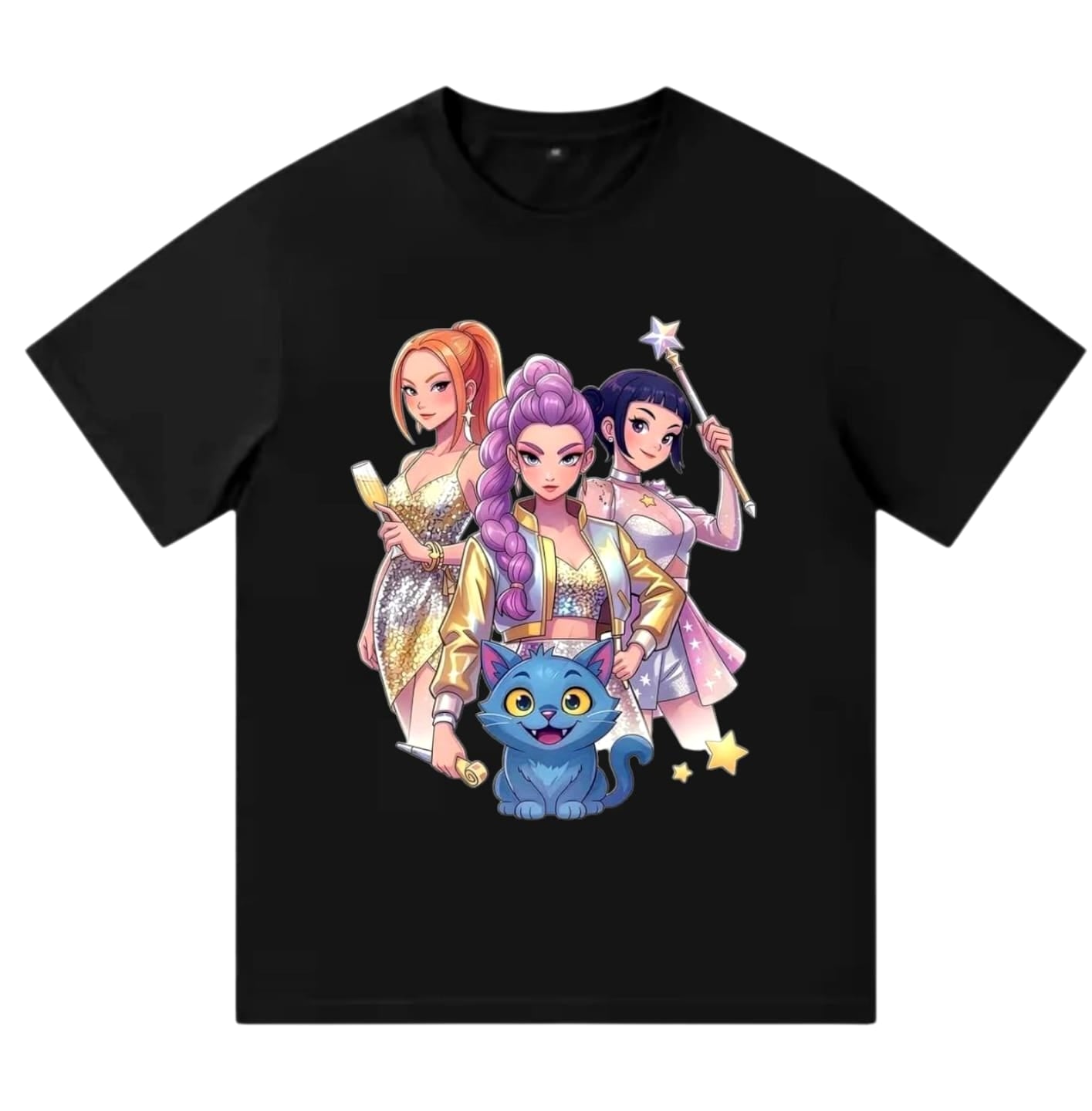 Μαύρο παιδικό t-shirt Kpop Demon Hunters με χρυσό trio σχέδιο