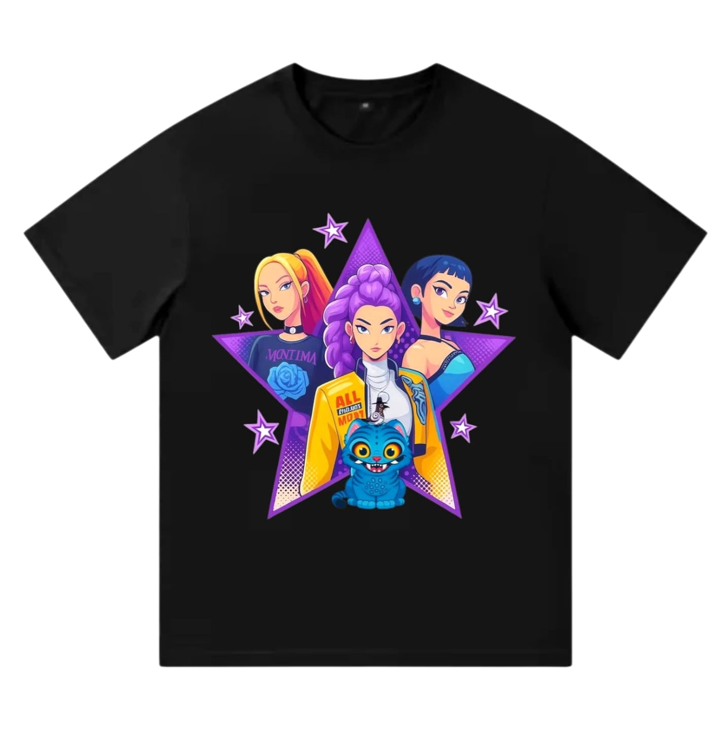 Μαύρο παιδικό t-shirt Kpop Demon Hunters με σχέδιο αστεριού