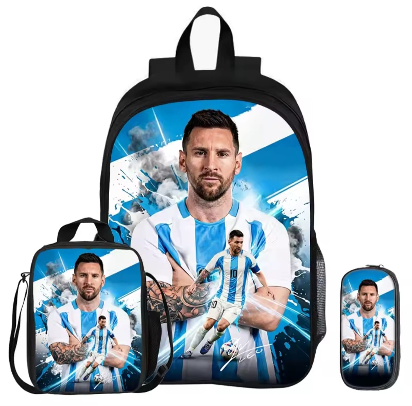 Messi σχολική τσάντα σετ 3 τεμ. μπλε Argentina print σακίδιο lunch box κασετίνα