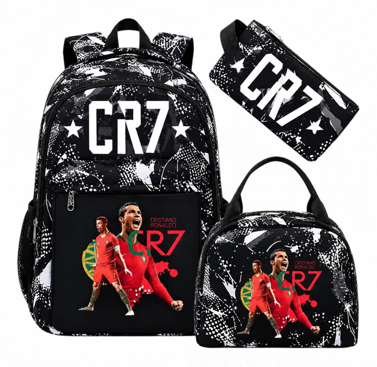 Ronaldo σετ σακίδιο lunch box κασετίνα πλήρες σετ μαύρη