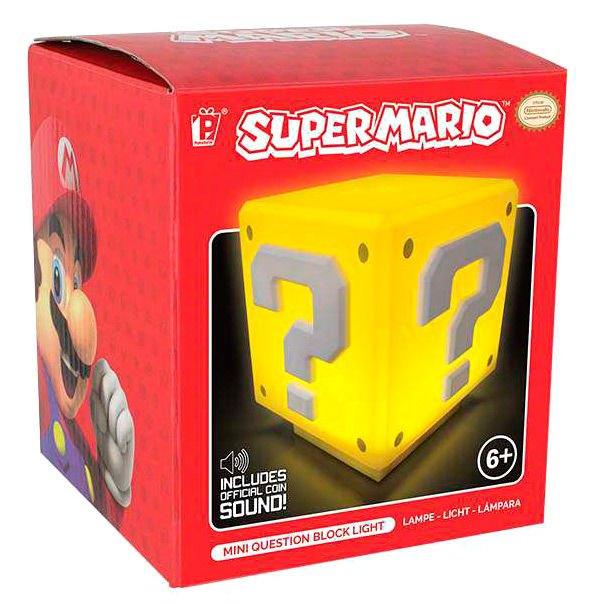 Super Mario Mini Question Block φωτιστικό κίτρινο, κουτί συσκευασίας